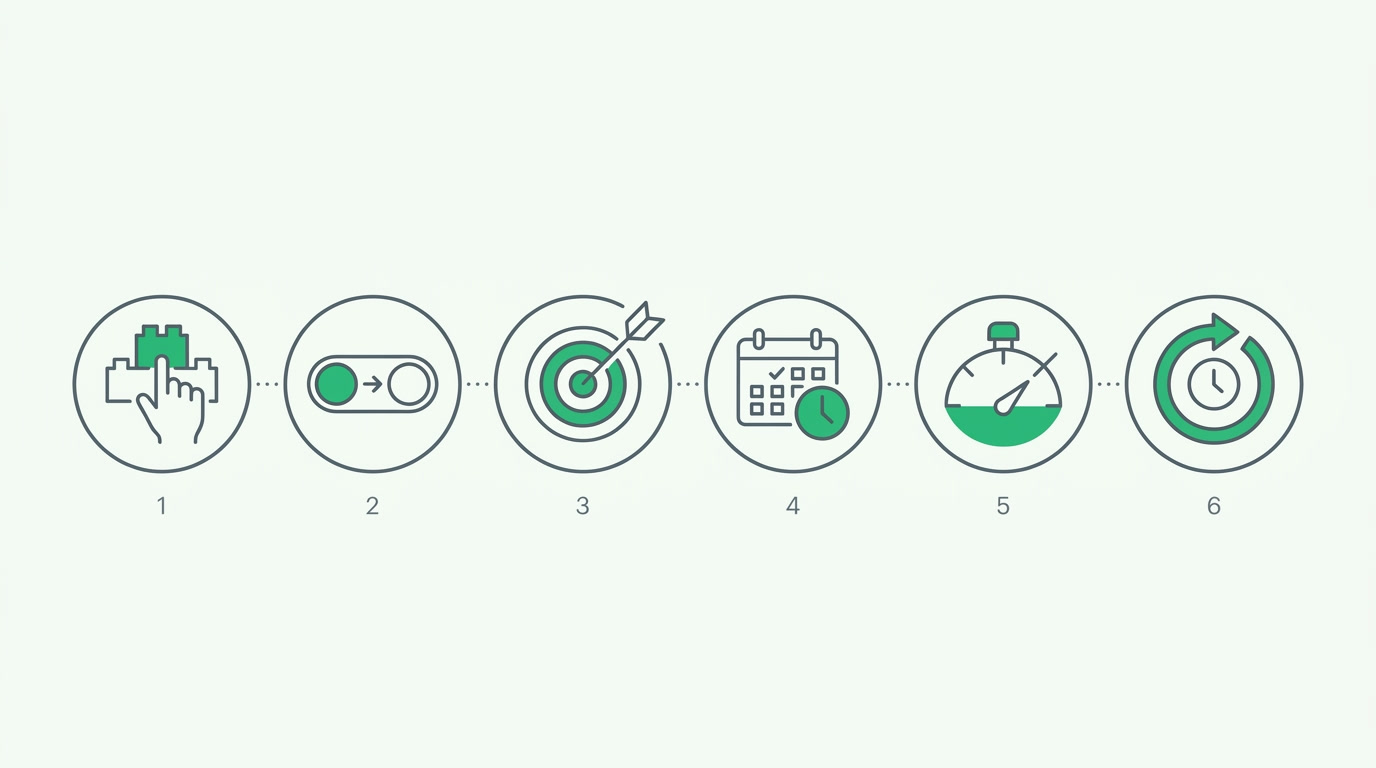 Illustrated six-step setup path for creating an assignment rule