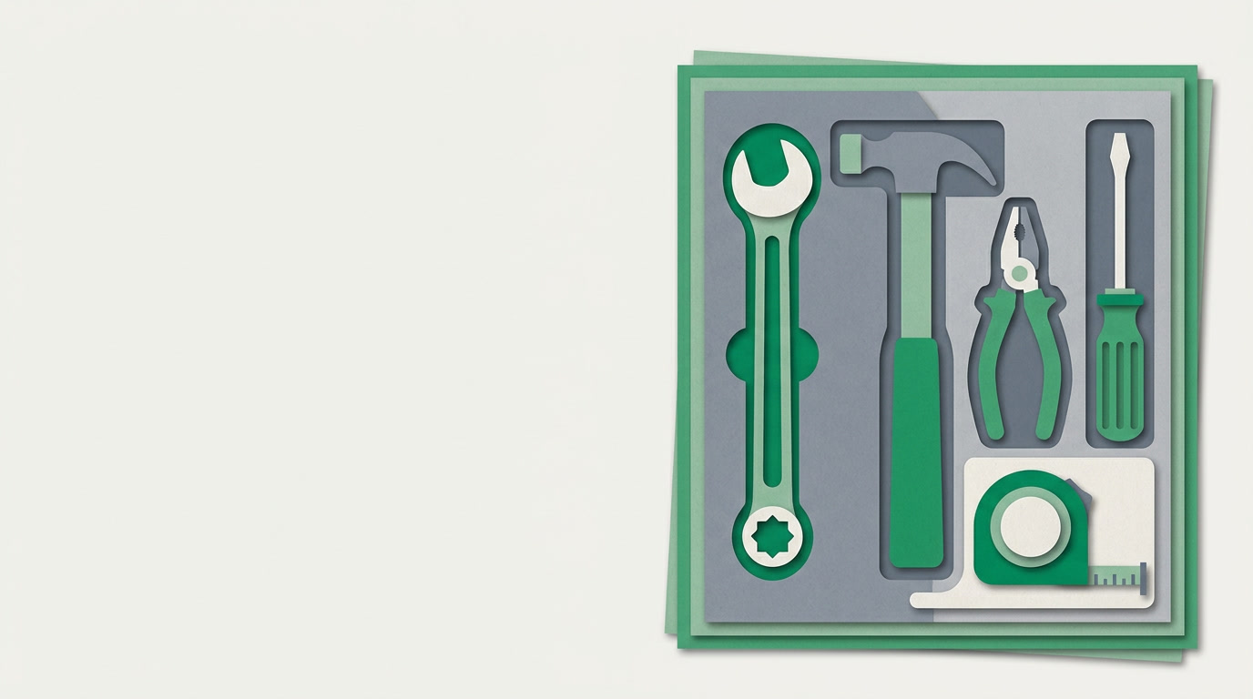 A row of distinct tools each shaped for a different task, arranged like a toolkit