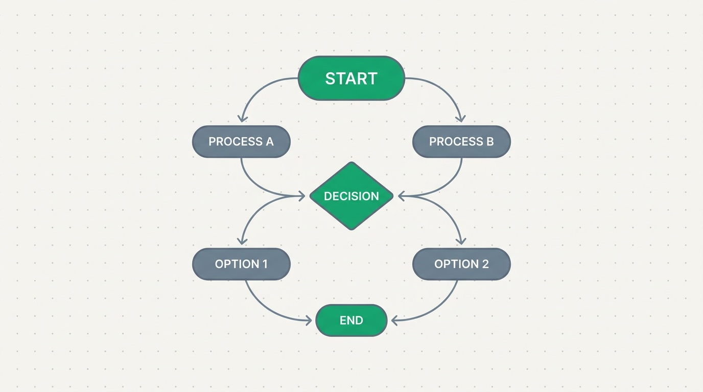 A visual process flow on a canvas connecting trigger, branch, wait and approval nodes in emerald and slate