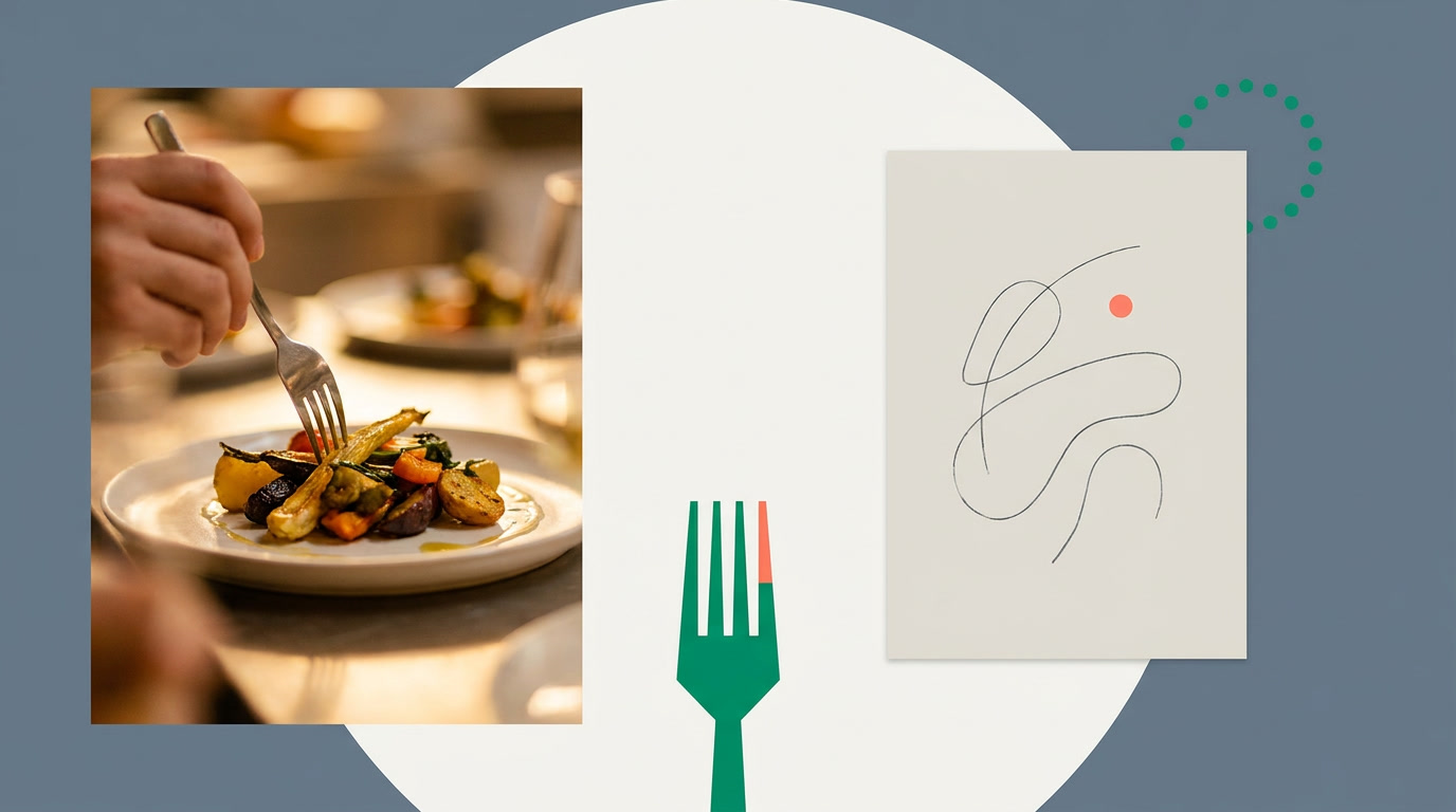 A recipe card sitting beside the finished dish it produces