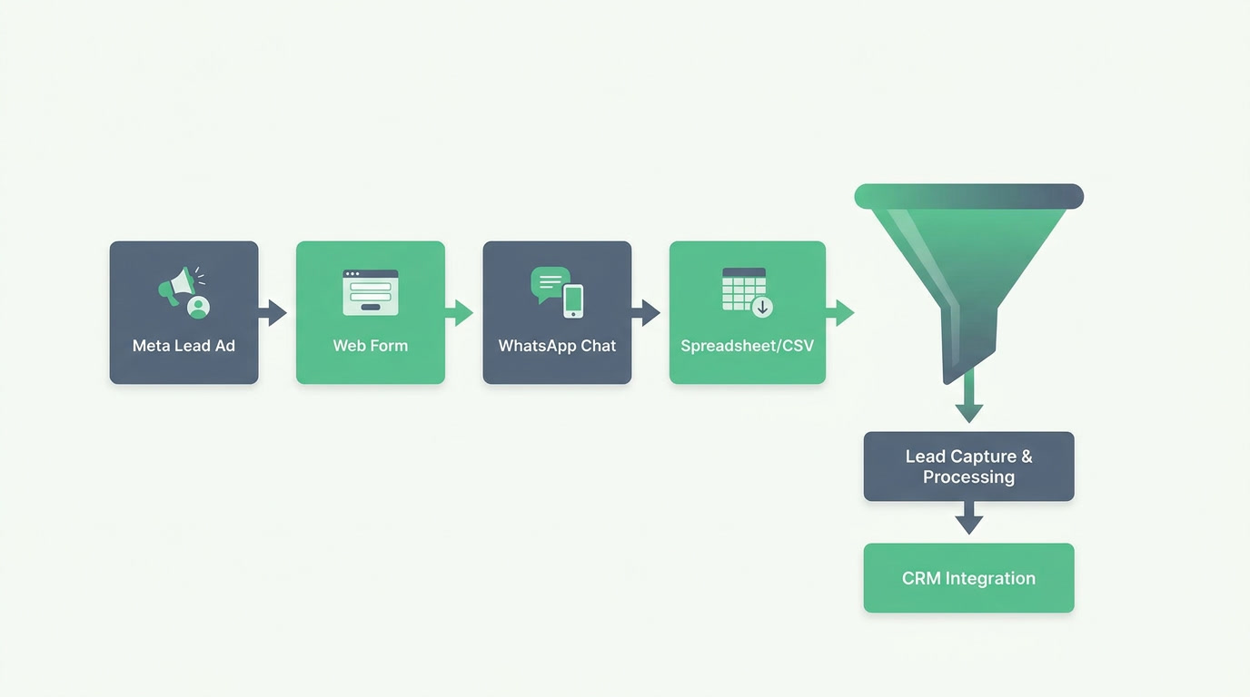 Comparison of Meta Lead Ads, forms, WhatsApp, and CSV as lead sources