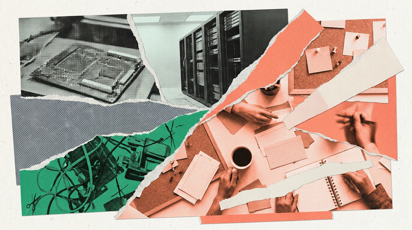 An illustration contrasting an abandoned, dusty database with a lively, well-used workspace