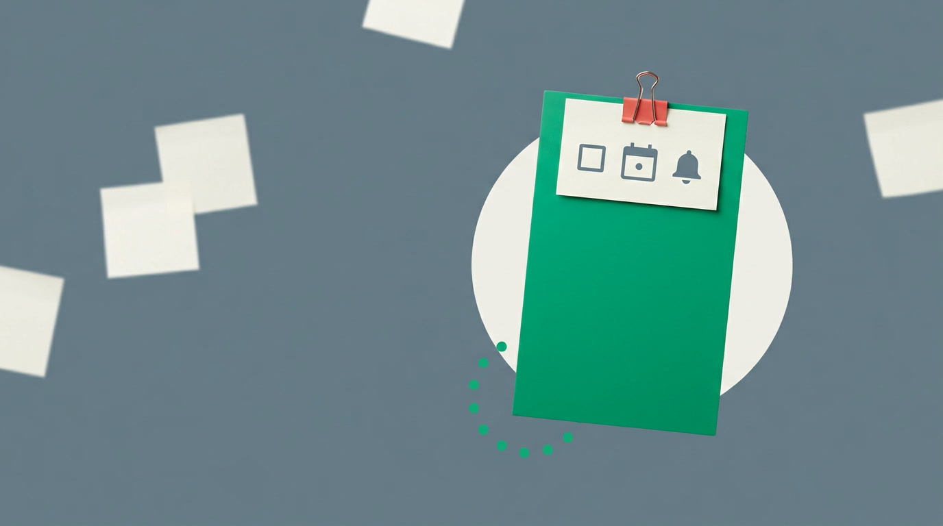A CRM record card with a task pinned to it, a due date, and a reminder bell