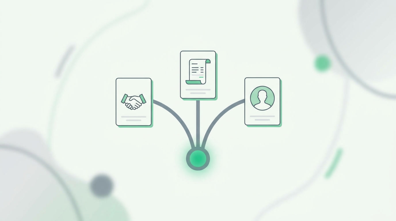 A single connected record linking a deal, an invoice, and a customer across one system