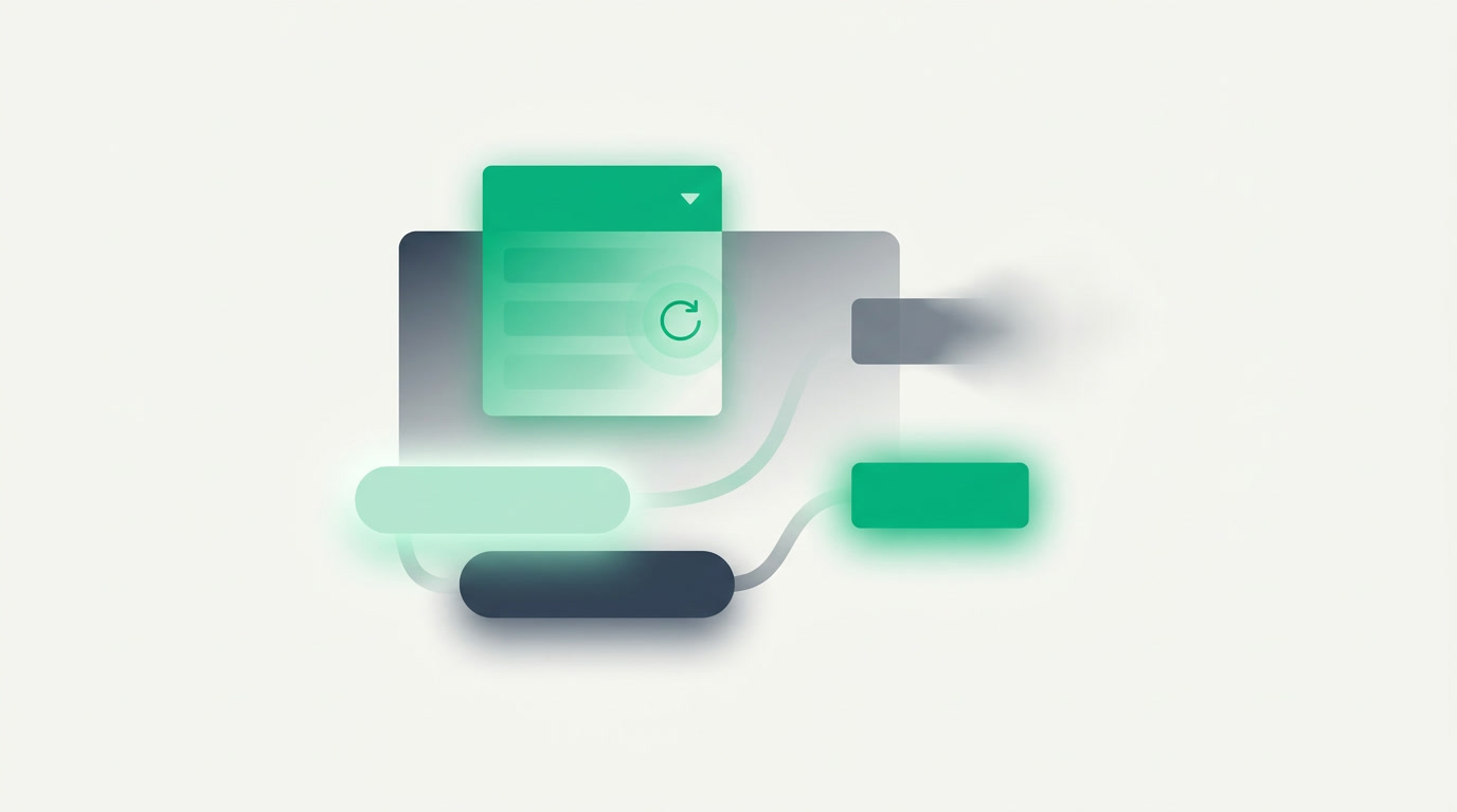 A clean digital form that reshapes itself, with fields appearing and fading based on a selected option, in emerald and slate.