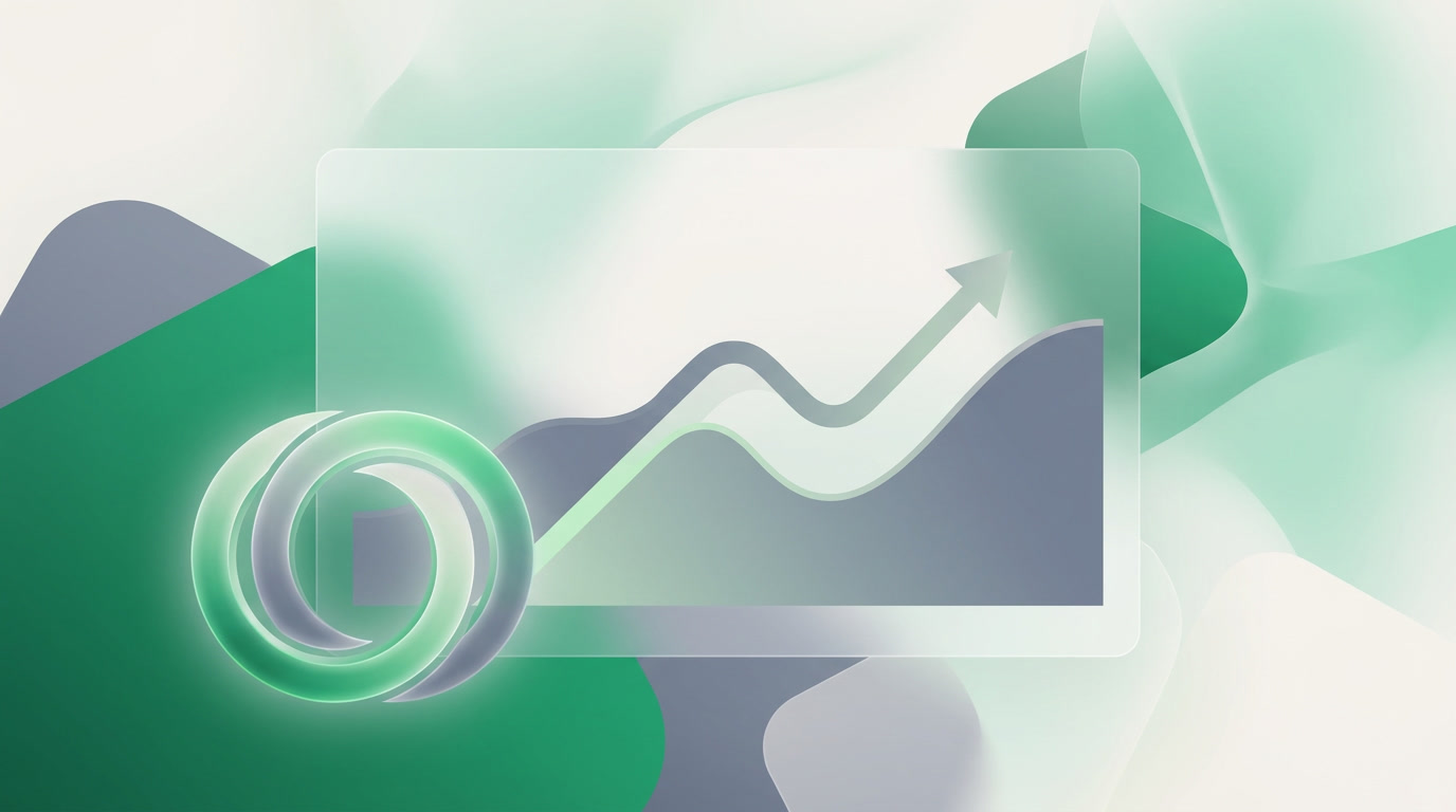 A dashboard with completion rings and an upward results trend