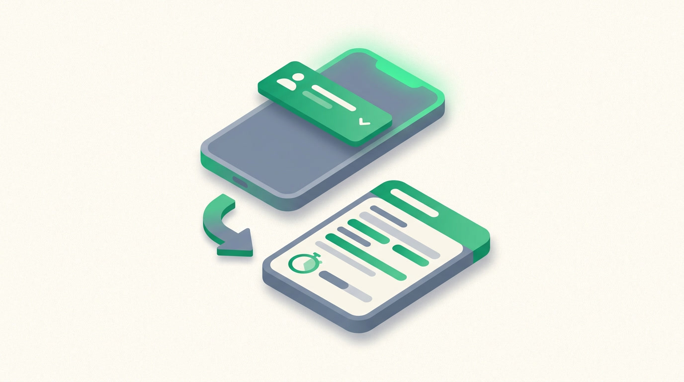 Illustration of a phone receiving a push notification that opens directly onto a customer record