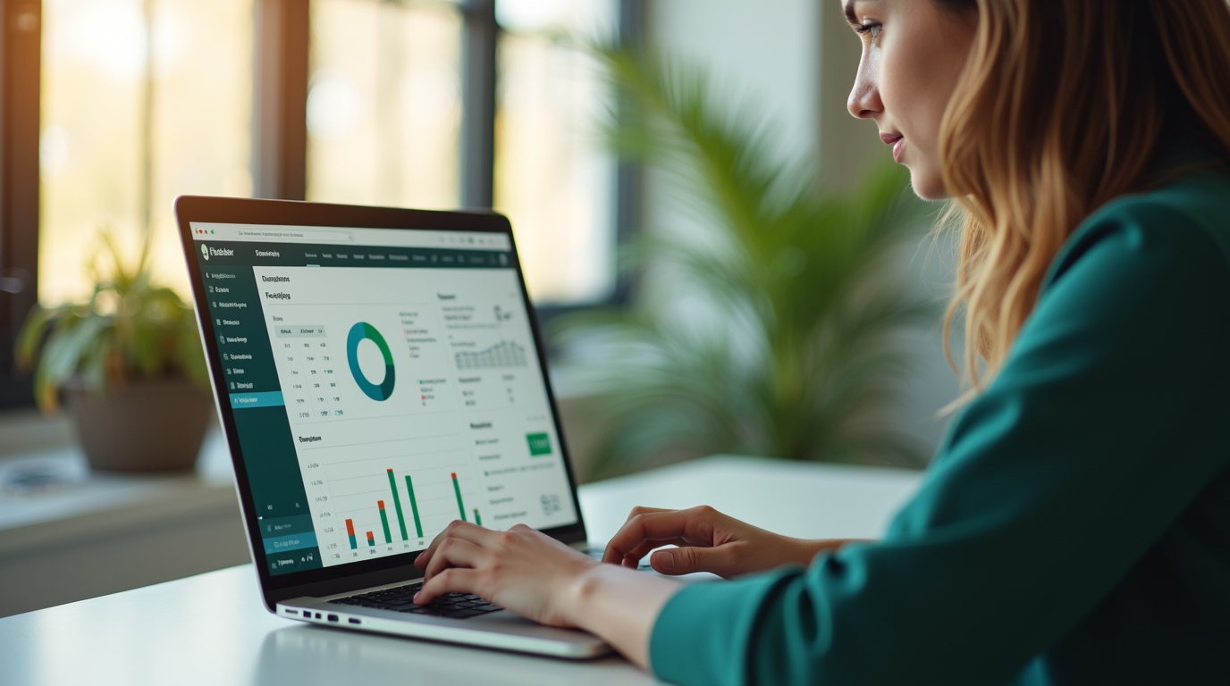 An operations lead reviewing a single unified dashboard on a laptop in a bright modern office