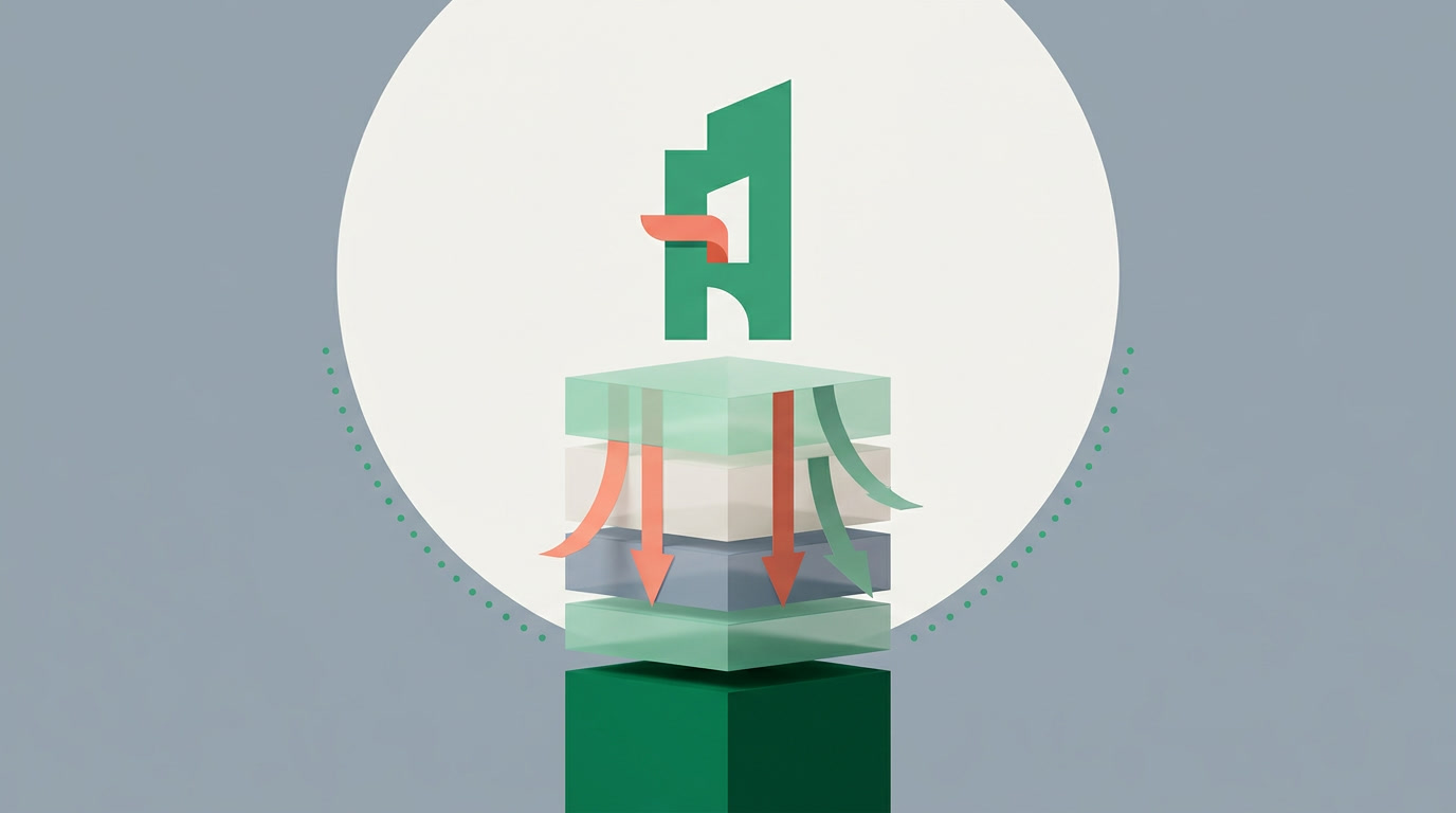 An abstract editorial collage of a payslip figure being built upward from a fixed take-home amount toward a taller total