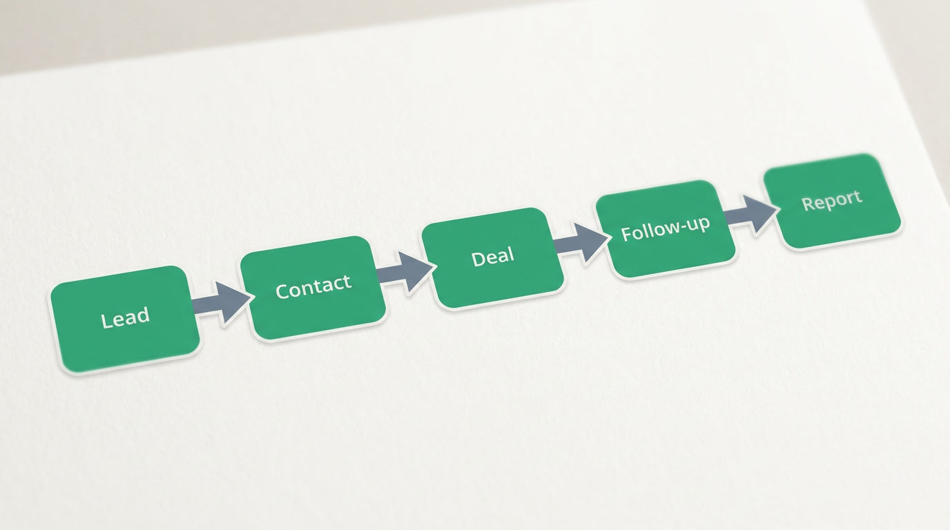 Flow diagram of how a lead moves through the core parts of a CRM