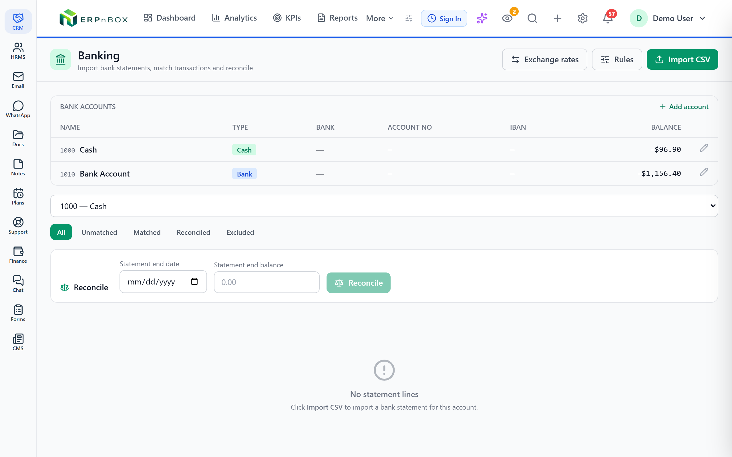 Bank accounts and reconciliation in ERPnBox