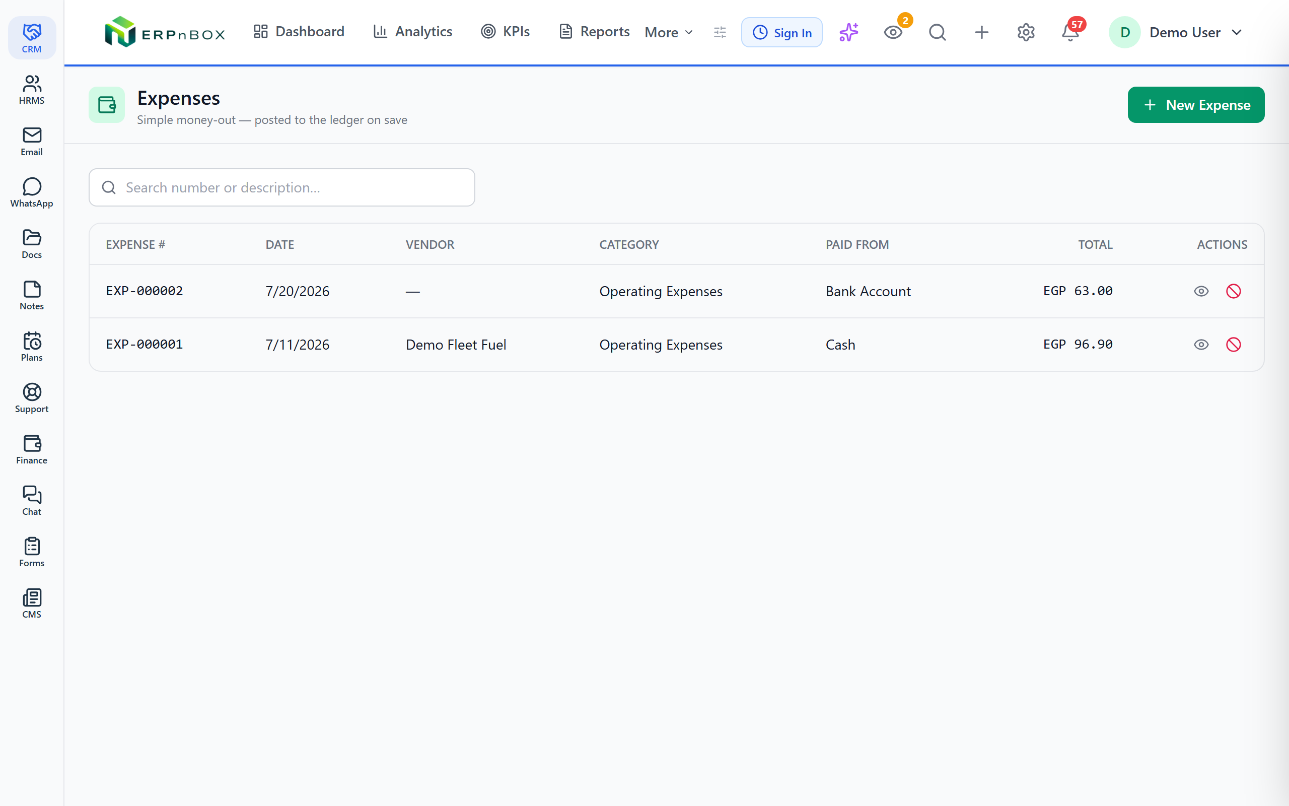 Expense and bill tracking in ERPnBox finance