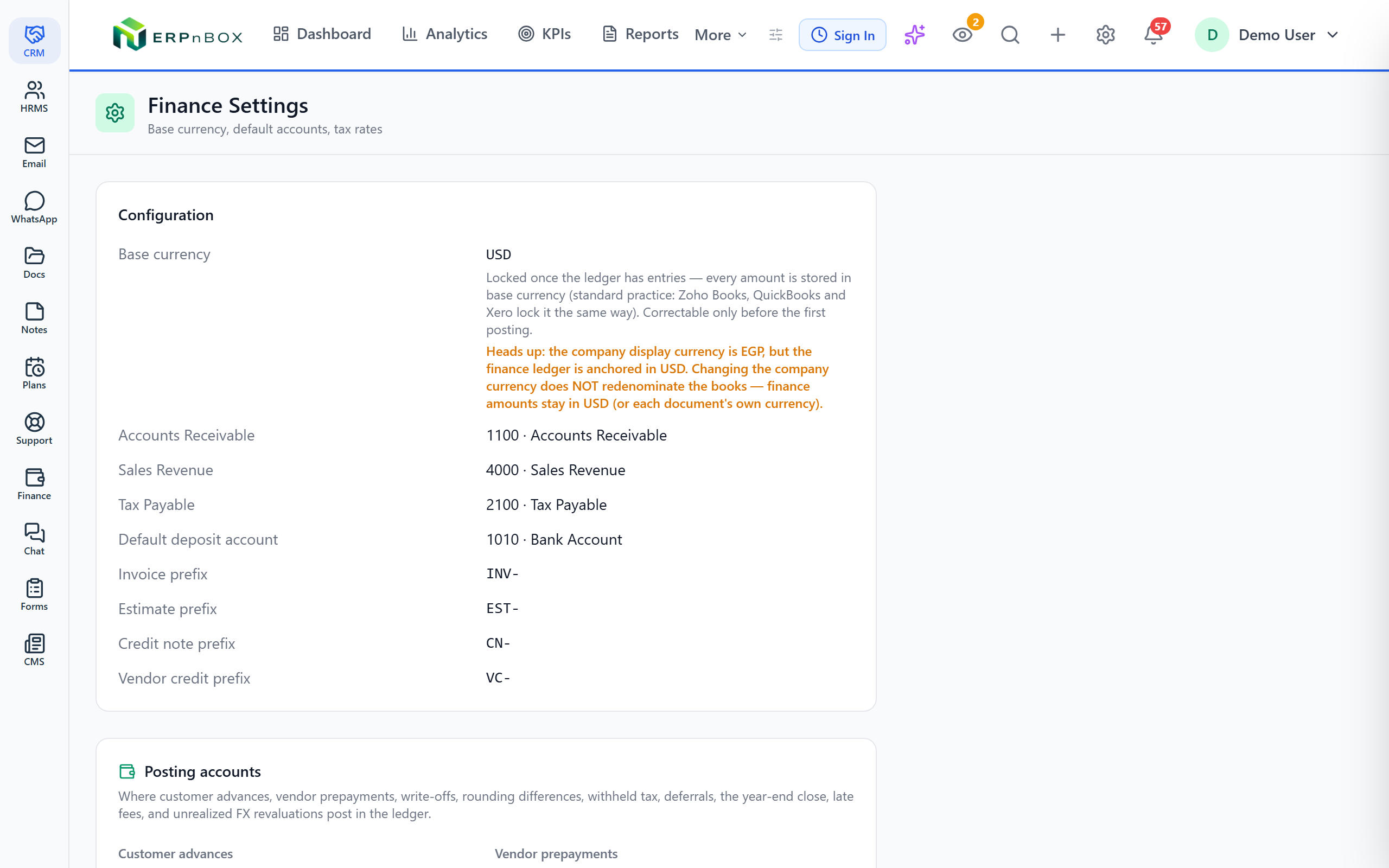 VAT and tax rate settings in ERPnBox finance