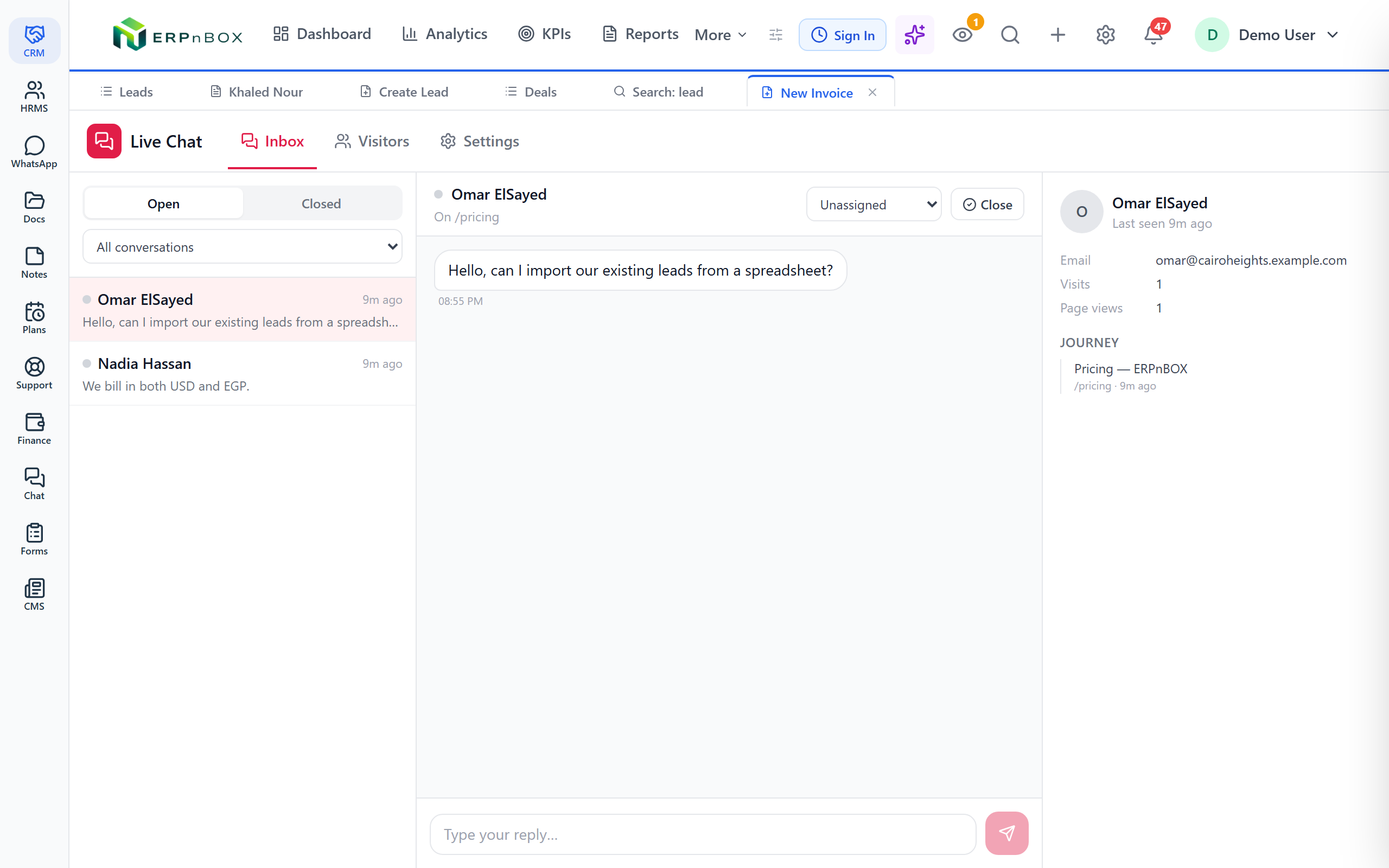 ERPnBox Live Chat — the shared inbox for website conversations