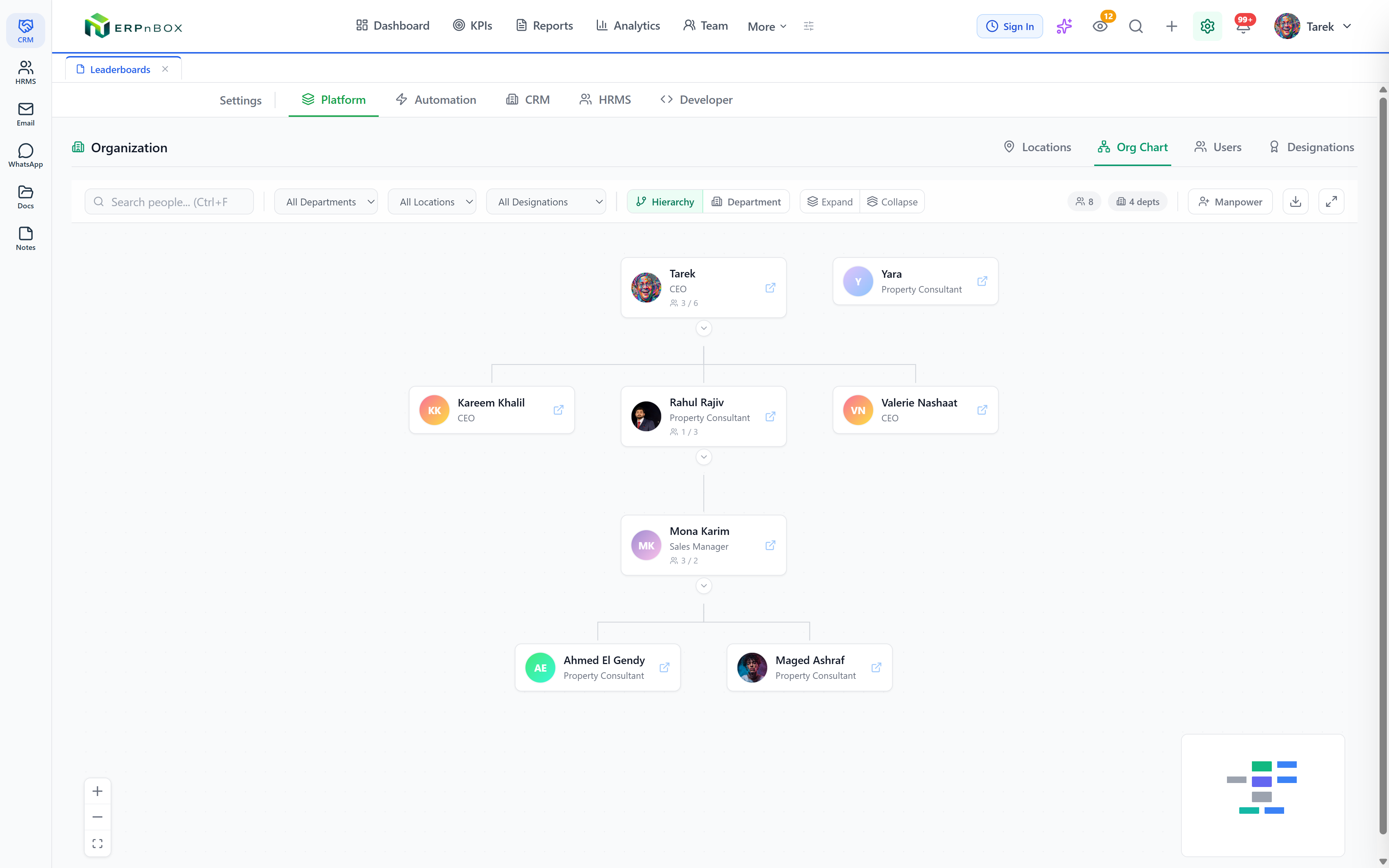 ERPnBox live organization chart
