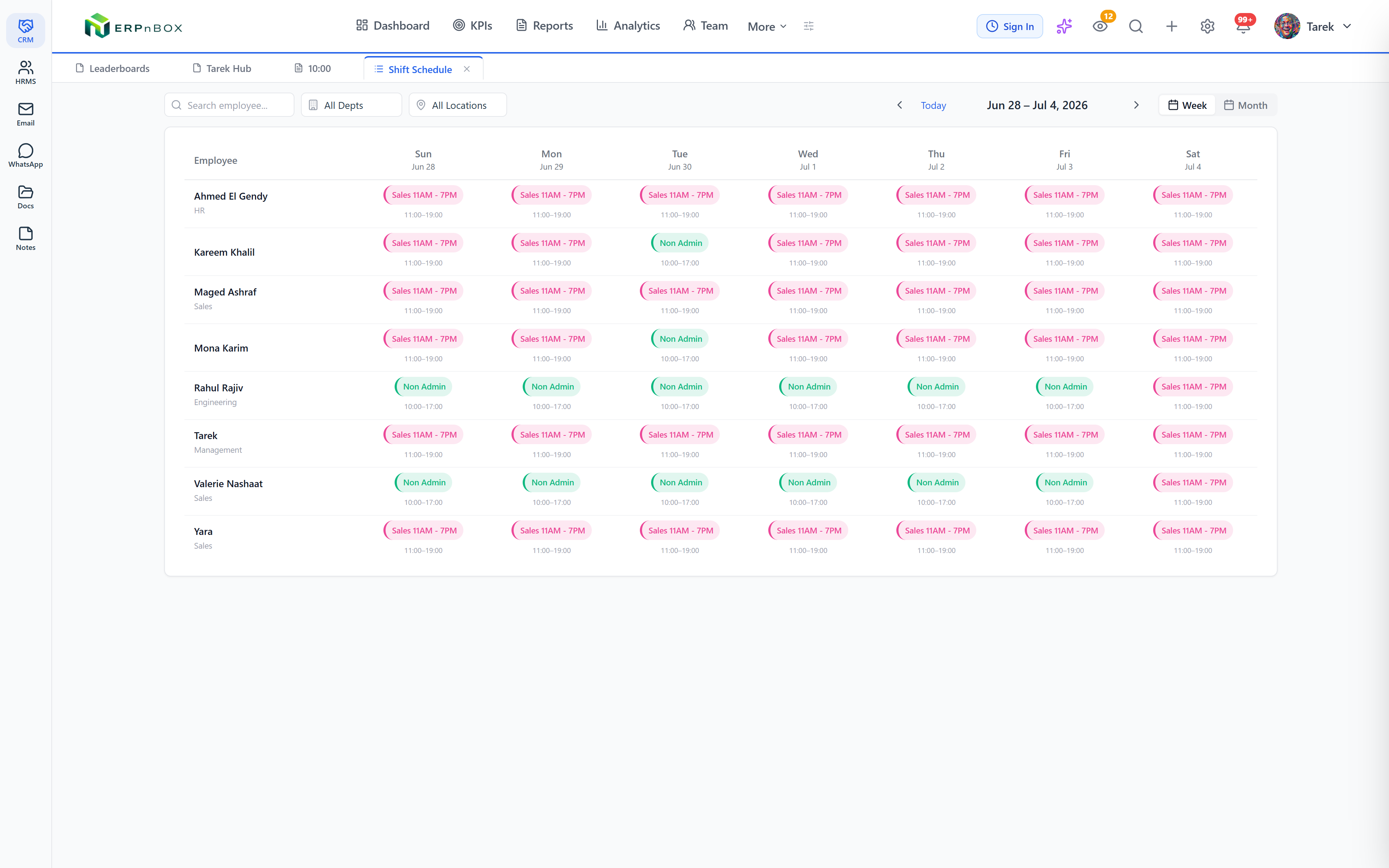 Shift schedules per person